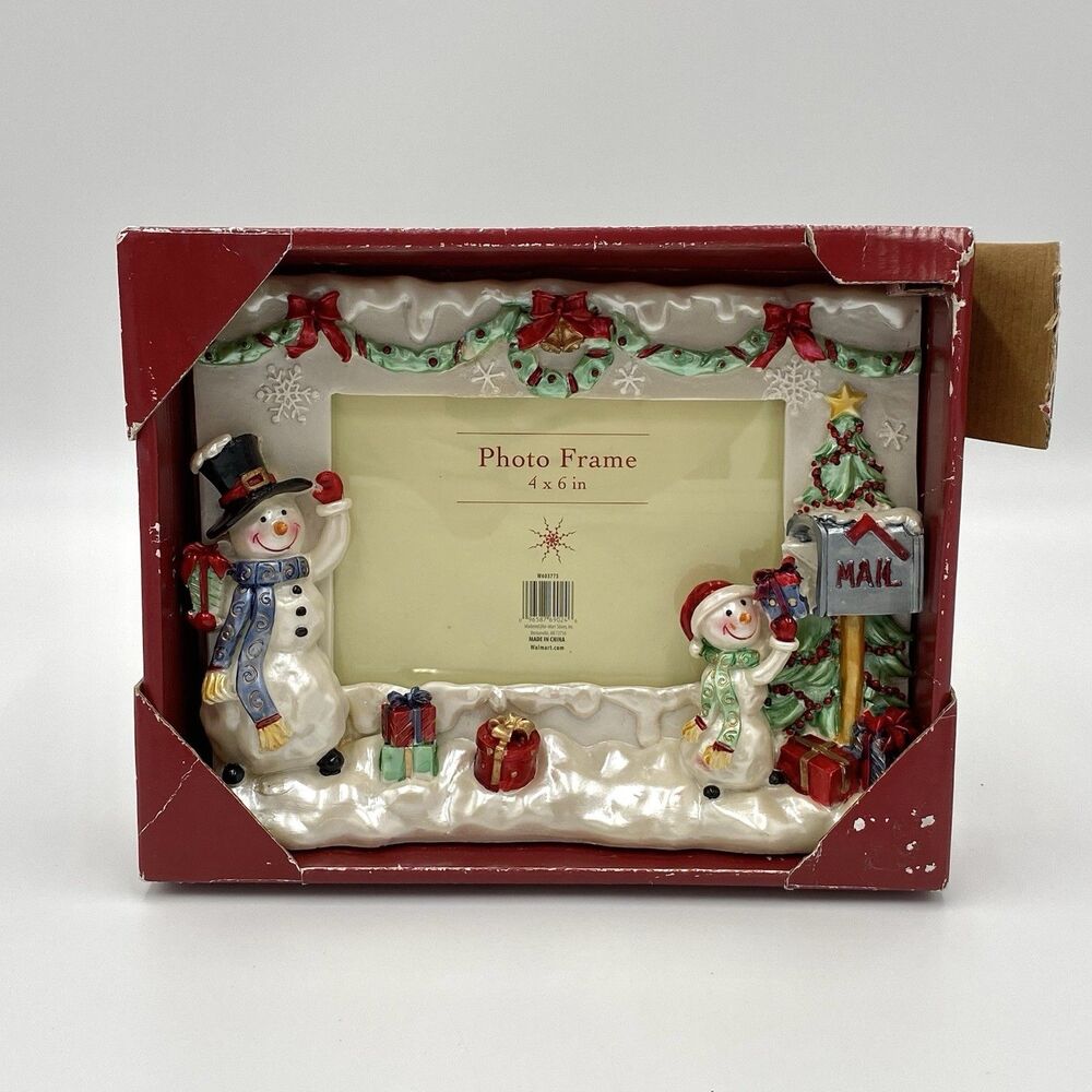Walmart Holiday Christmas Snowman Resin Picture Photo Frame 4" x 6" 3D Standing
